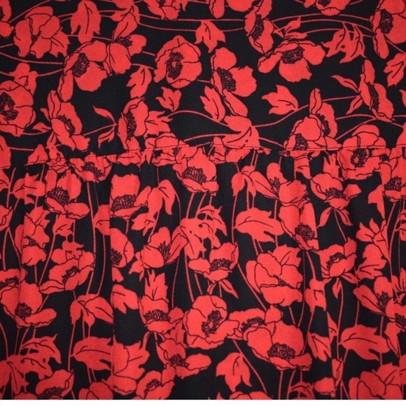 Who What Wear Red Poppies Black Tie Long Sleeve Button Up Blouse XXL - Picture 9 of 11